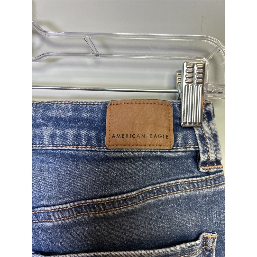 American Eagle Super Hi-Rise Flare Jeans Blue Stretch Denim Medium Wash Size 6 - Picture 9 of 14